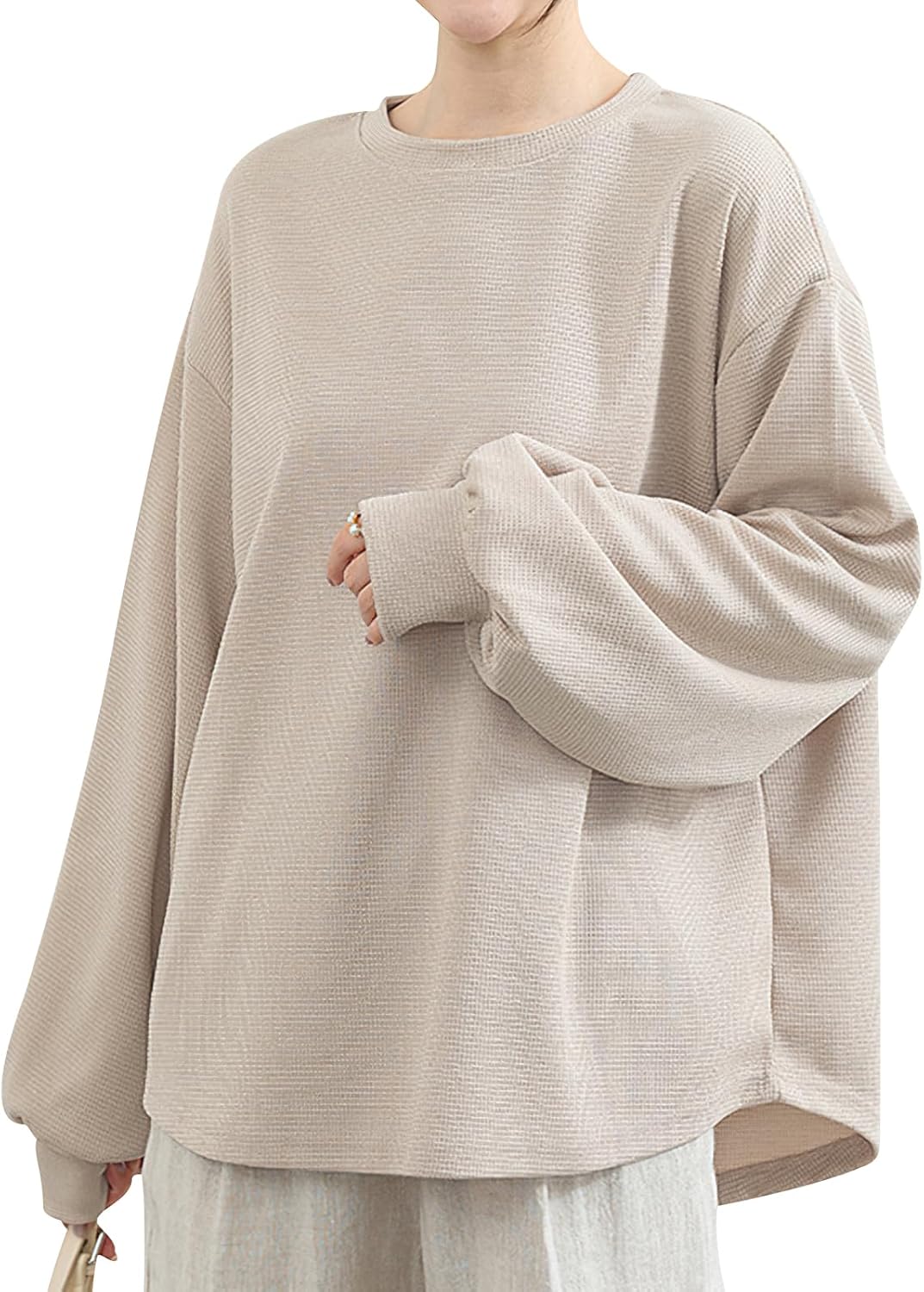 [EAXGO] トレーナー レディース ゆったり 【着痩せ！ゆるっと着れる・こなれ感UP】 長袖トレーナー カットソー 長袖 大きいサイズ 着回し力 快適 おしゃれ 無地 秋