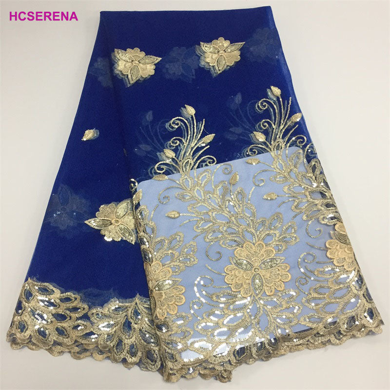 2025 Nigerian Embroidered African Lace Fabric for Wedding - No. 009, 5 Yards