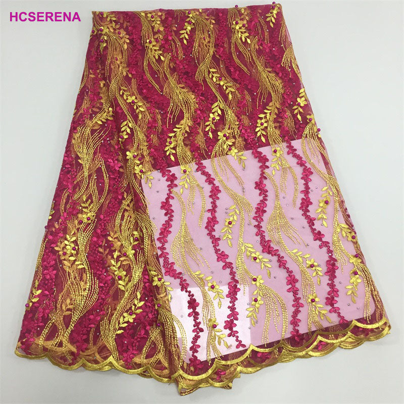 2025 Nigerian Embroidered African Lace Fabric for Wedding - No. 004, 5 Yards