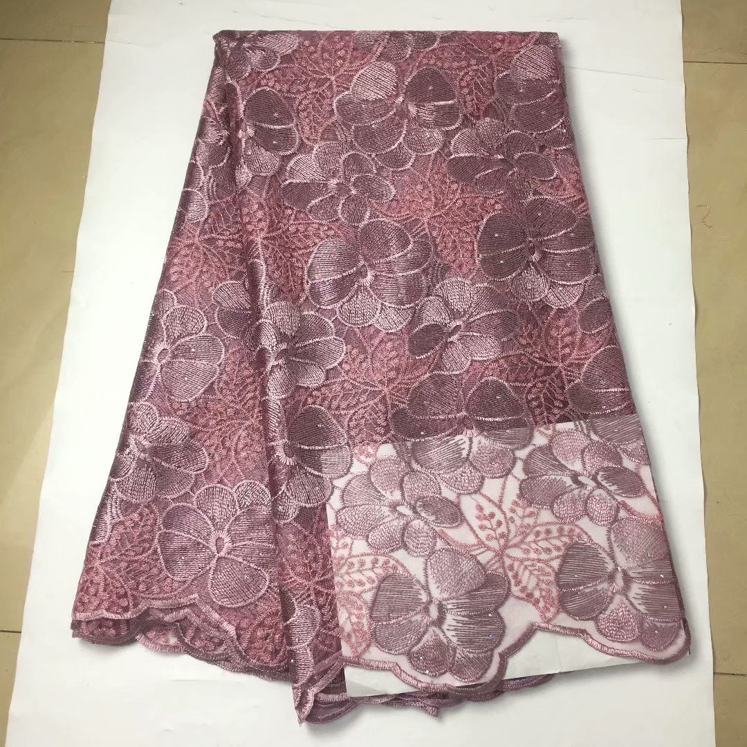 2025 Nigerian Embroidered African Lace Fabric for Wedding - No. 074, 5 Yards