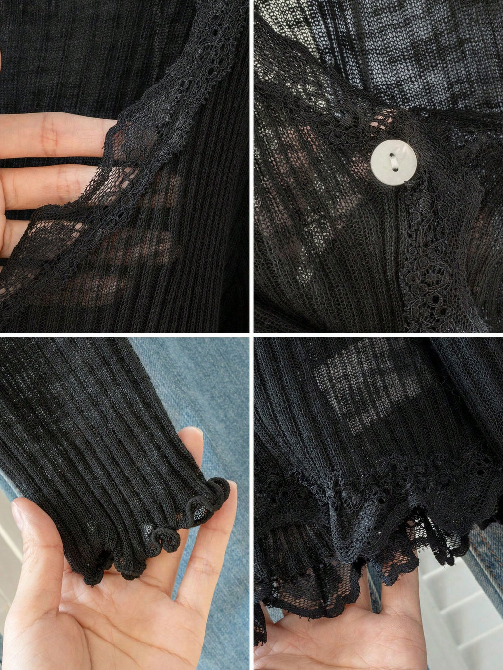 Women's Blue Lace Trim V-Neck Cover Up, Cute Back To School Summer Shawl Lightweight Outerwear