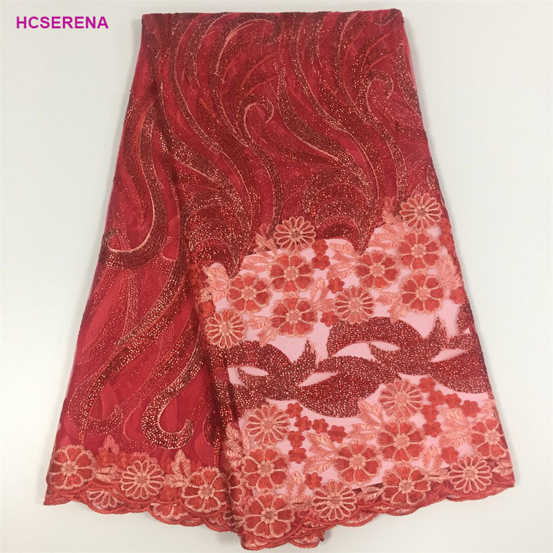 2025 Nigerian Embroidered African Lace Fabric for Wedding - No. 041, 5 Yards
