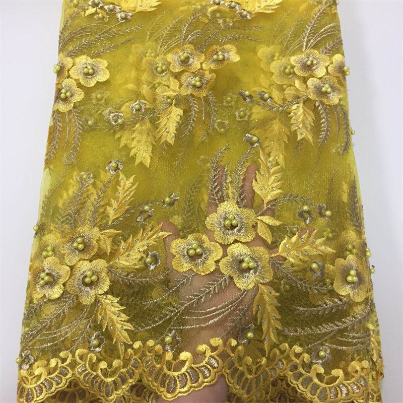 2025 Nigerian Embroidered African Lace Fabric for Wedding - No. 008, 5 Yards