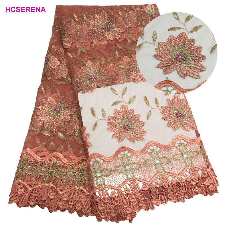 2025 Nigerian Embroidered African Lace Fabric for Wedding - No. 016, 5 Yards