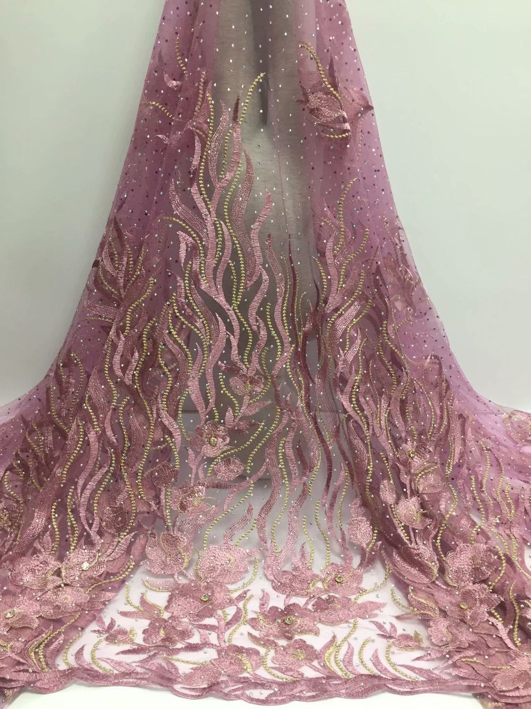 2025 Nigerian Embroidered  Lace Fabric High Quality 5 Yards African Lace Fabric Lace Wedding Dress for Women party Dress .DIY SEWING