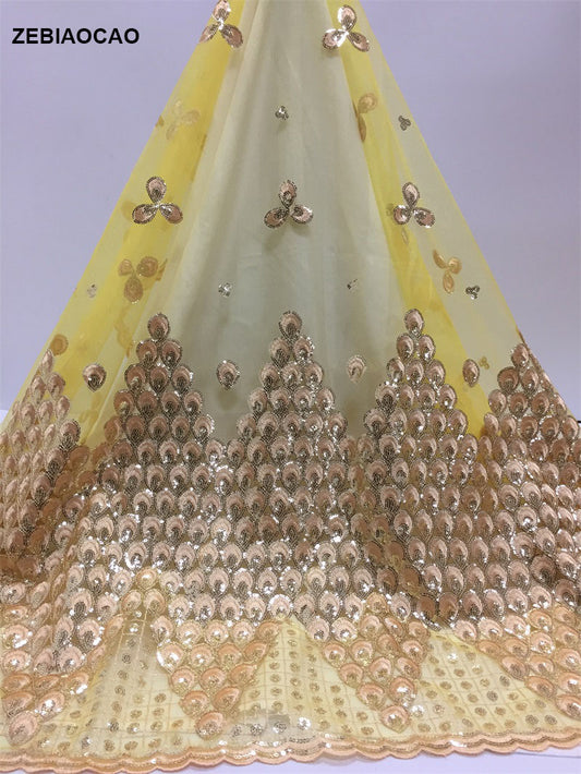 French African Lace Fabric 2025 With Beaded High Quality Embroidery For Women Wedding Dress Nigerian Lace Mesh Fabric 5 Yards