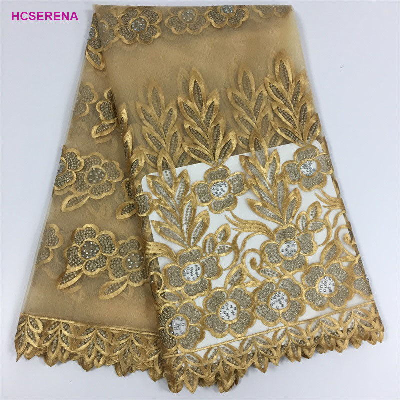 2025 Nigerian Embroidered African Lace Fabric for Wedding - No. 034, 5 Yards
