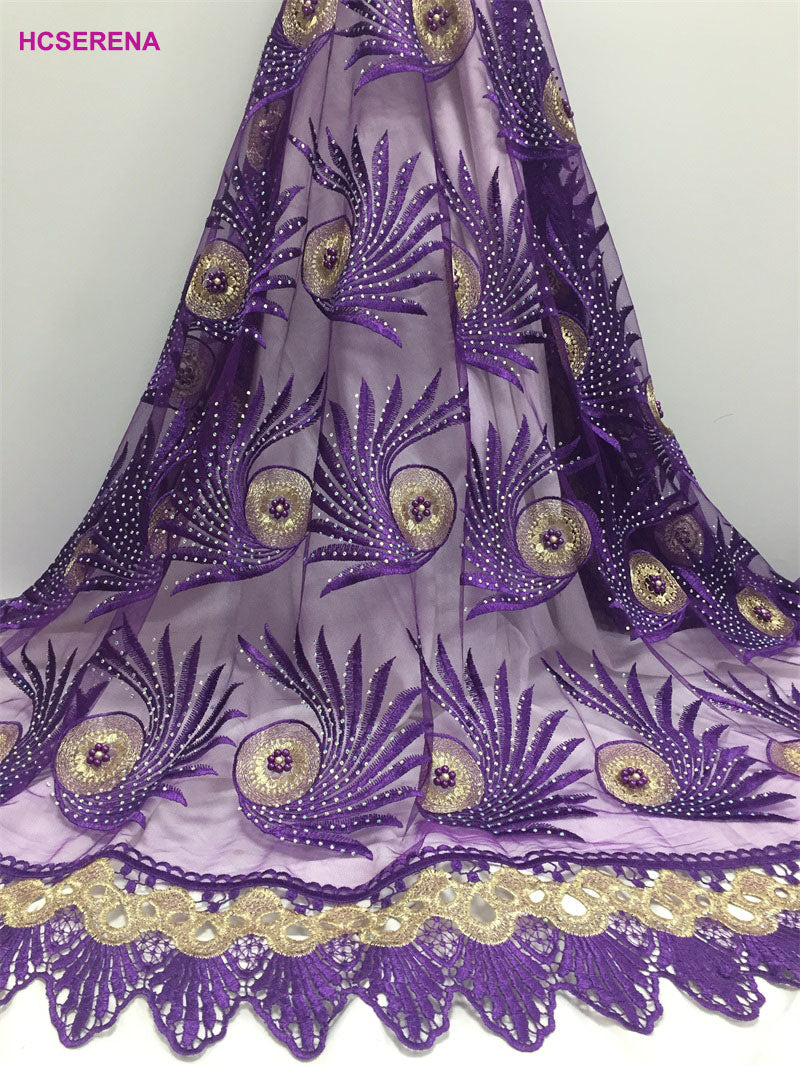 2025 Nigerian Embroidered African Lace Fabric for Wedding - No. 015, 5 Yards