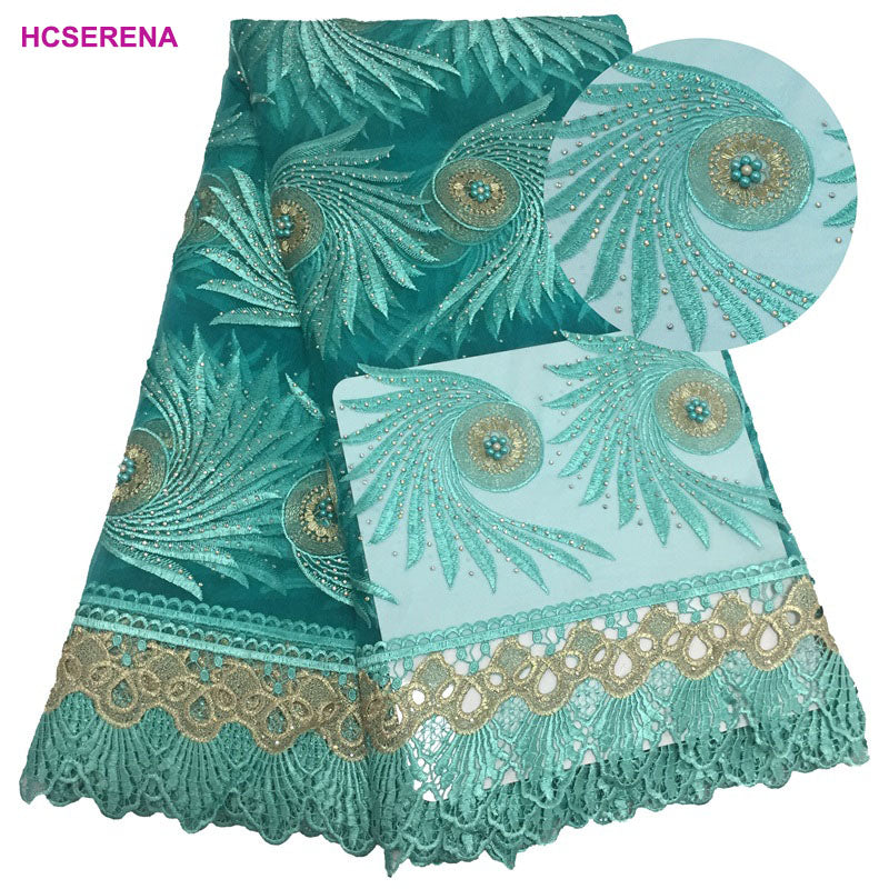 2025 Nigerian Embroidered African Lace Fabric for Wedding - No. 015, 5 Yards