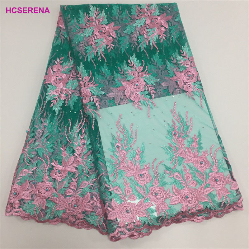 2025 Nigerian Embroidered African Lace Fabric for Wedding - No. 005, 5 Yards