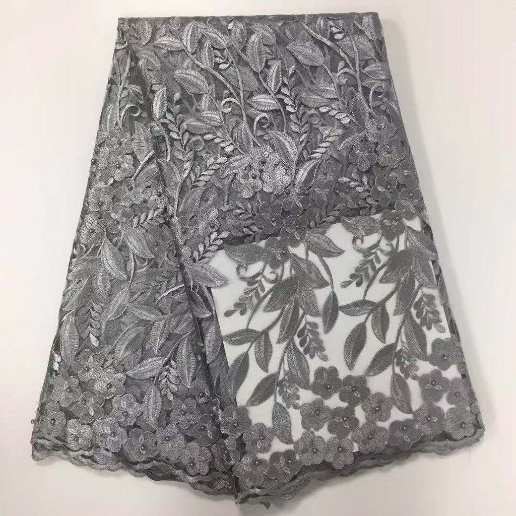 2025 Nigerian Embroidered African Lace Fabric for Wedding - No. 057, 5 Yards
