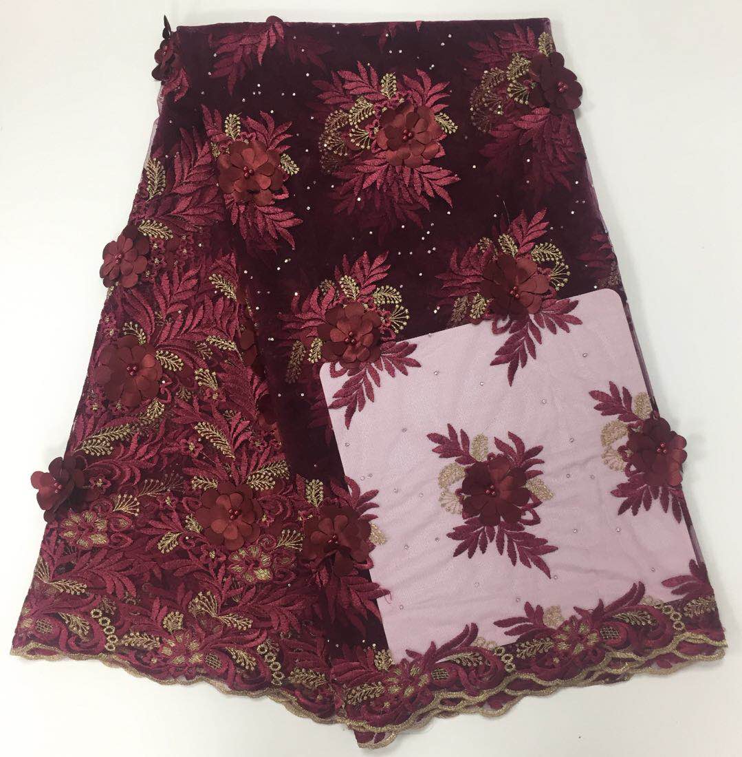 2025 Nigerian Embroidered African Lace Fabric for Wedding - No. 044, 5 Yards
