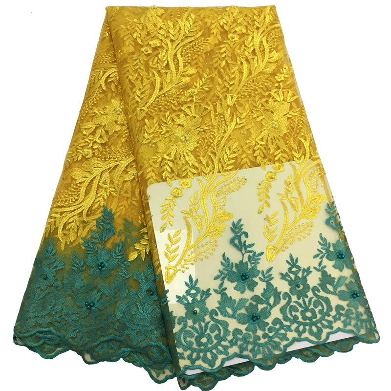 2025 Nigerian Embroidered African Lace Fabric for Wedding - No. 146, 5 Yards