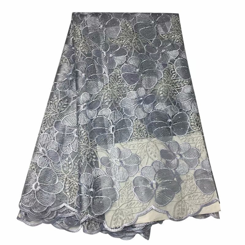 2025 Nigerian Embroidered African Lace Fabric for Wedding - No. 074, 5 Yards