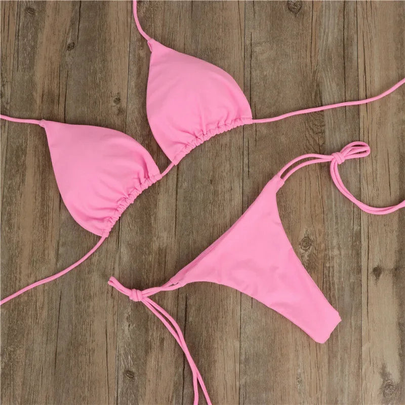 Sexy Women Bikini 2025 New Push-Up Bra Bikini Set Swimsuit For Women Solid Black Red Blue Beachwear Ladies Chest Pad Swimwear