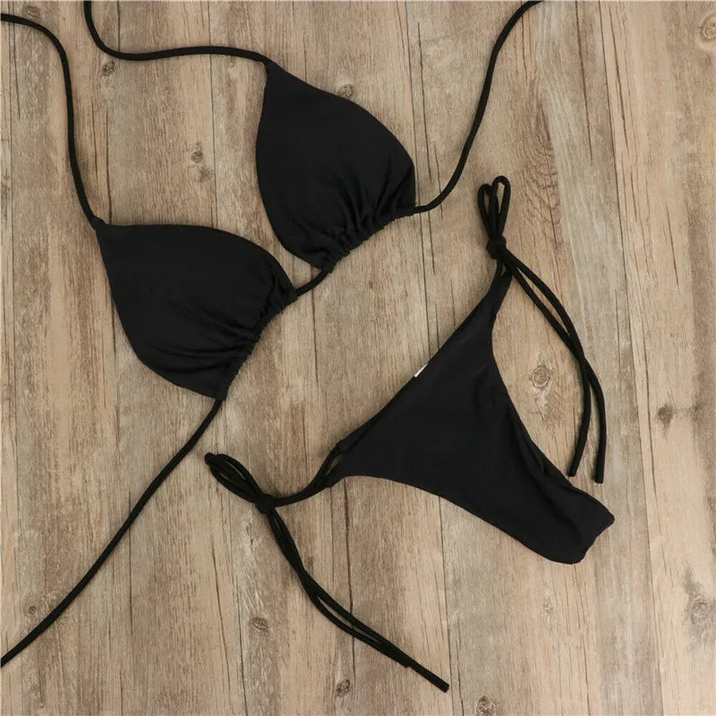 Sexy Women Bikini New Push-Up Bra Bikini Set Swimsuit For Women Solid Black Red Blue Beachwear Ladies Chest Pad Swimwear