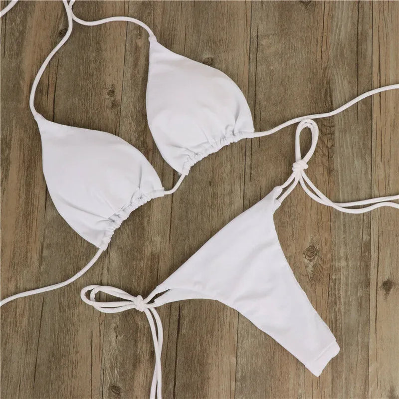 Sexy Women Bikini 2025 New Push-Up Bra Bikini Set Swimsuit For Women Solid Black Red Blue Beachwear Ladies Chest Pad Swimwear