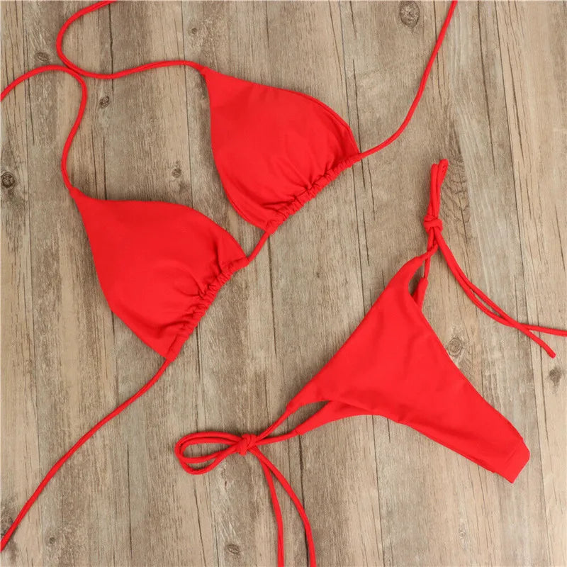 Sexy Women Bikini New Push-Up Bra Bikini Set Swimsuit For Women Solid Black Red Blue Beachwear Ladies Chest Pad Swimwear