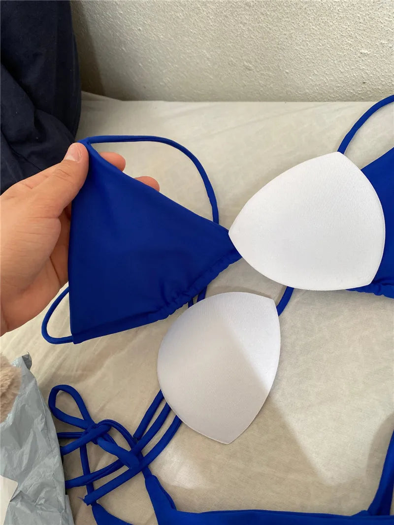Sexy Women Bikini 2025 New Push-Up Bra Bikini Set Swimsuit For Women Solid Black Red Blue Beachwear Ladies Chest Pad Swimwear
