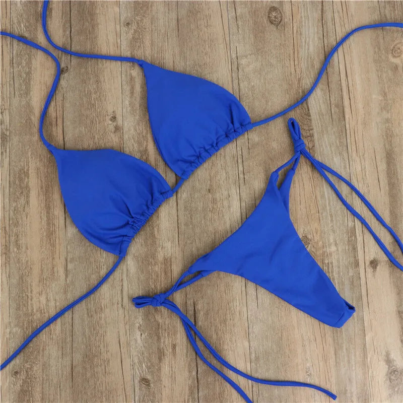 Sexy Women Bikini 2025 New Push-Up Bra Bikini Set Swimsuit For Women Solid Black Red Blue Beachwear Ladies Chest Pad Swimwear