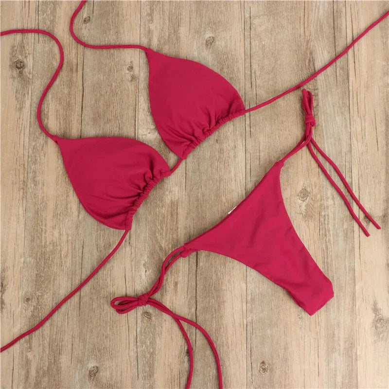 Sexy Women Bikini 2025 New Push-Up Bra Bikini Set Swimsuit For Women Solid Black Red Blue Beachwear Ladies Chest Pad Swimwear