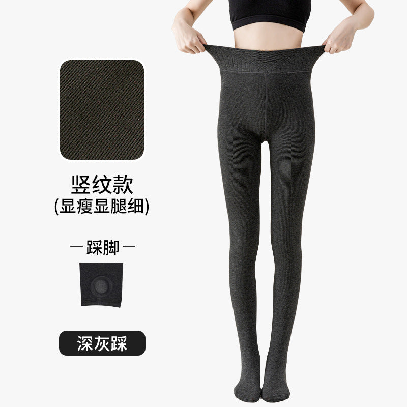 Women's Striped Fleece-Lined Leggings, Thick Warm Vertical Stripe Slimming Full-Length Leggings for Fall & Winter