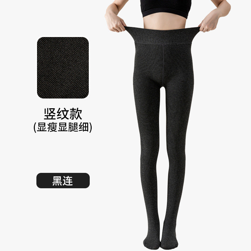 Women's Striped Fleece-Lined Leggings, Thick Warm Vertical Stripe Slimming Full-Length Leggings for Fall & Winter