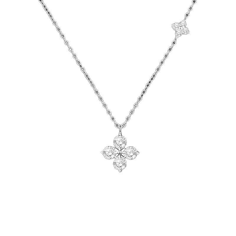 Women’s Double Four-Leaf Clover Necklace, Luxury Minimalist Design, Elegant Pendant Choker Necklace, Trendy Flower Pendant Jewelry, Gift for Women
