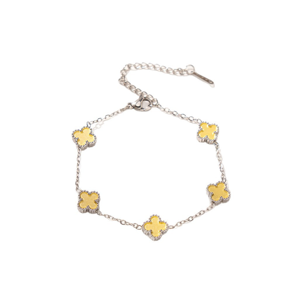 New Macaron Color Four-Leaf Clover Lucky Bracelet, Fashionable Elegant Titanium Steel Jewelry, Stylish Everyday Accessory