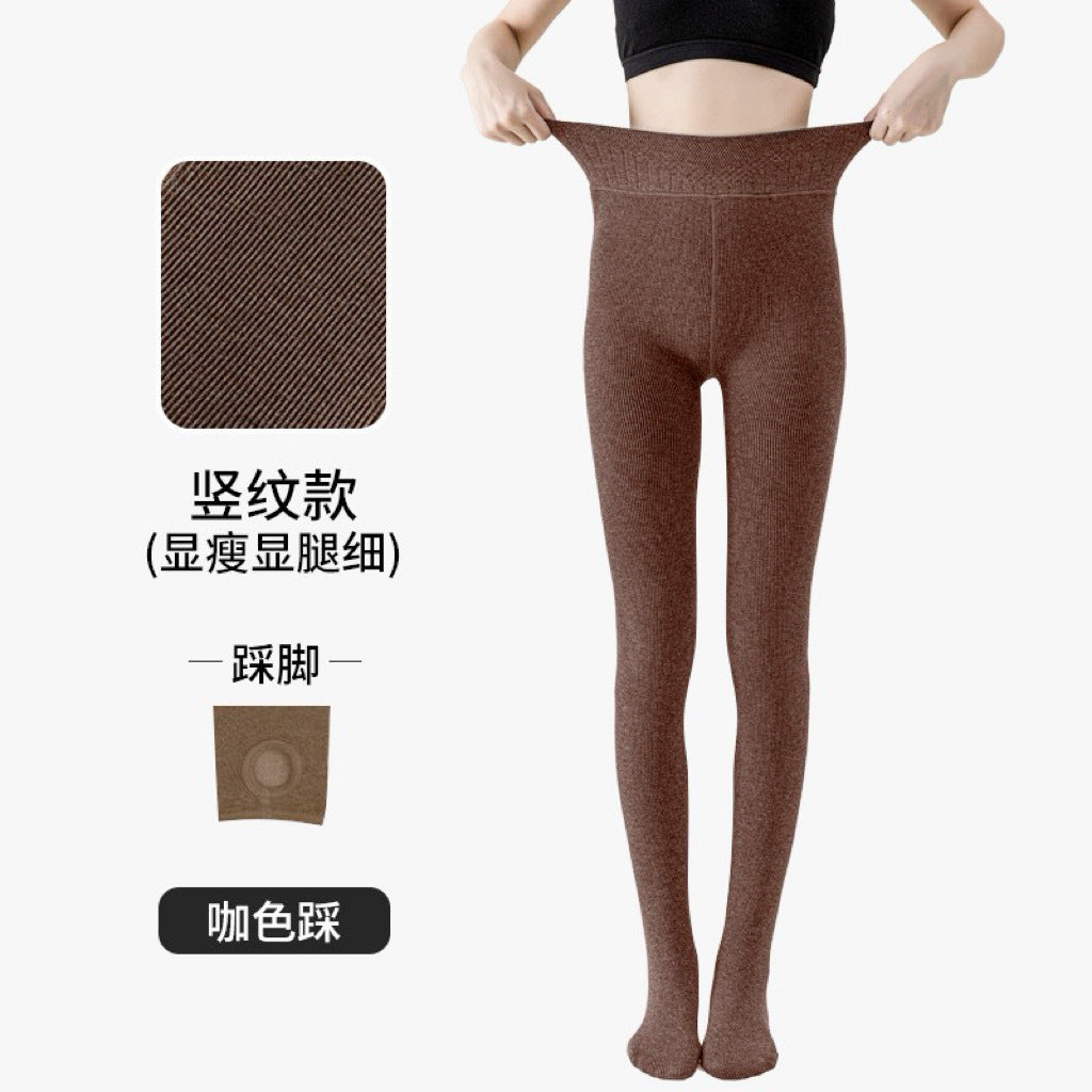 Women's Striped Fleece-Lined Leggings, Thick Warm Vertical Stripe Slimming Full-Length Leggings for Fall & Winter