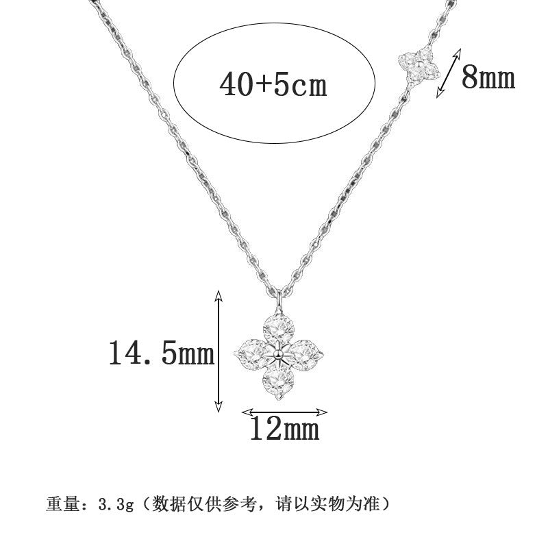 Women’s Double Four-Leaf Clover Necklace, Luxury Minimalist Design, Elegant Pendant Choker Necklace, Trendy Flower Pendant Jewelry, Gift for Women