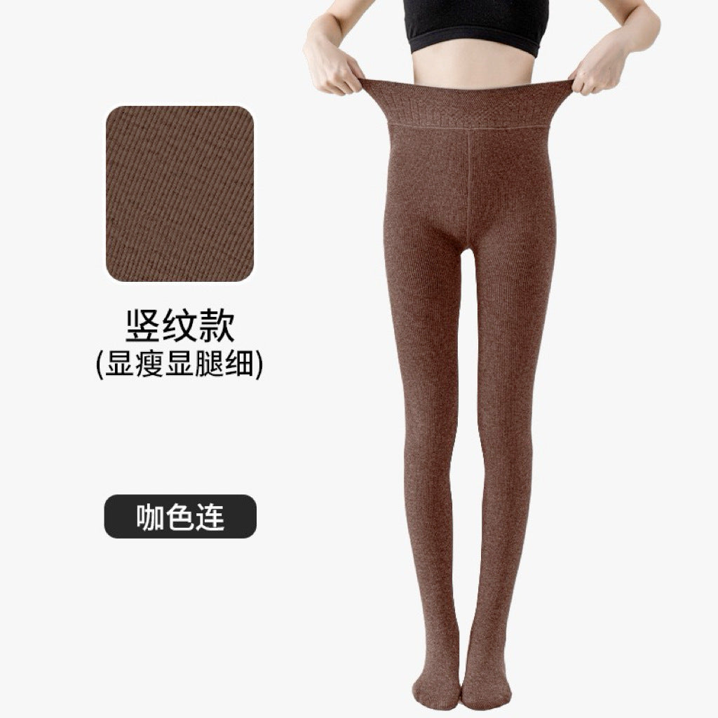 Women's Striped Fleece-Lined Leggings, Thick Warm Vertical Stripe Slimming Full-Length Leggings for Fall & Winter