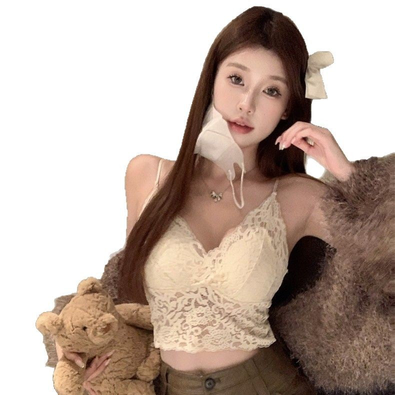 新款蕾丝吊带美背打底衫一体式轻奢杯垫外穿内搭女背心裹胸内衣潮