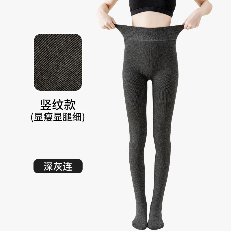 Women's Striped Fleece-Lined Leggings, Thick Warm Vertical Stripe Slimming Full-Length Leggings for Fall & Winter