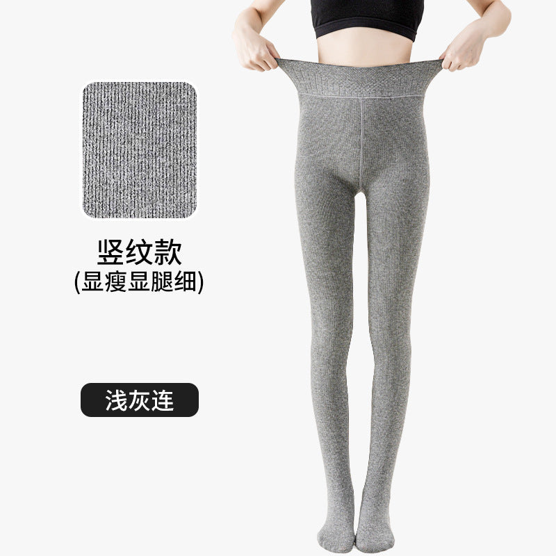 Women's Striped Fleece-Lined Leggings, Thick Warm Vertical Stripe Slimming Full-Length Leggings for Fall & Winter