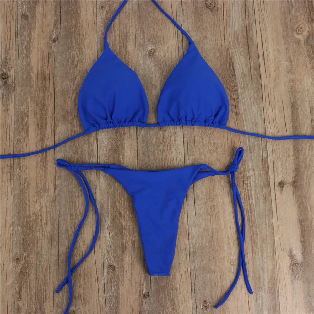 Swimming Suit Sexy Women 2-pcs Swimwear Lace Up Bra Thong Beach Set Solid Bathing Summer Casual Vacation Ladies Outfits 2024