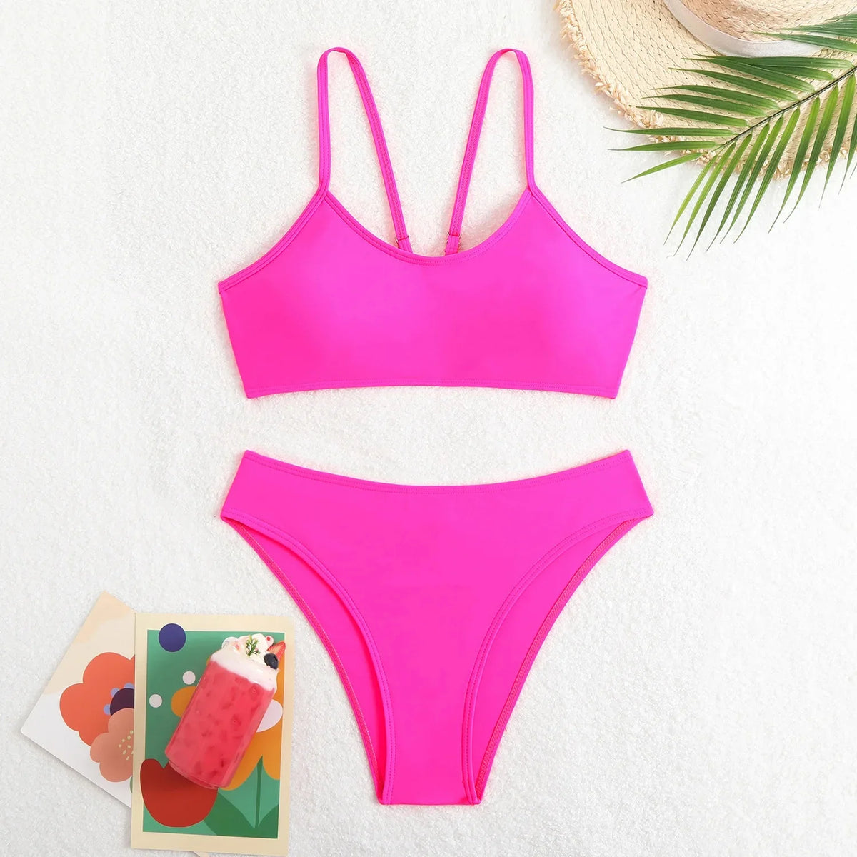 Sexy Backless Pure Color Bikini Swimwear New Women's Split Design Cross-Border Fashionable Poolwear in Various Sizes