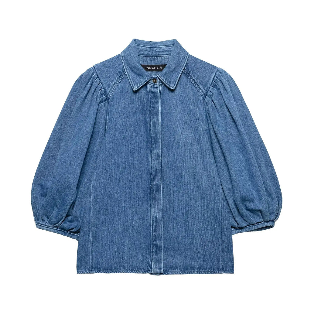 TFAFXY Spring Summer Casual Women's Denim Blouse Collar Single Breasted Loose Blouse New Fashion Shirts