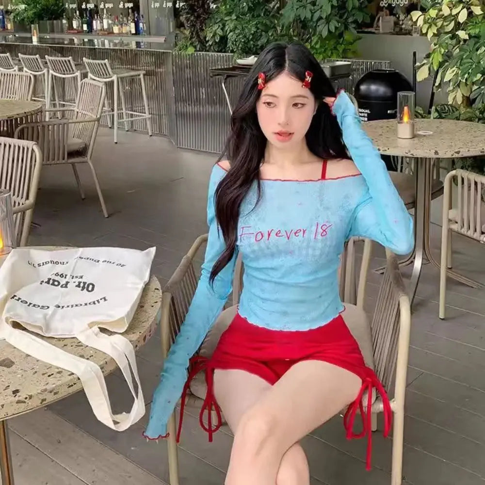 Beach Wear Sweet Swimsuits Two Piece Sleeveless V Hem Floral Bikini Set Women Backless Korean Style Flower Swimming Suit Summer