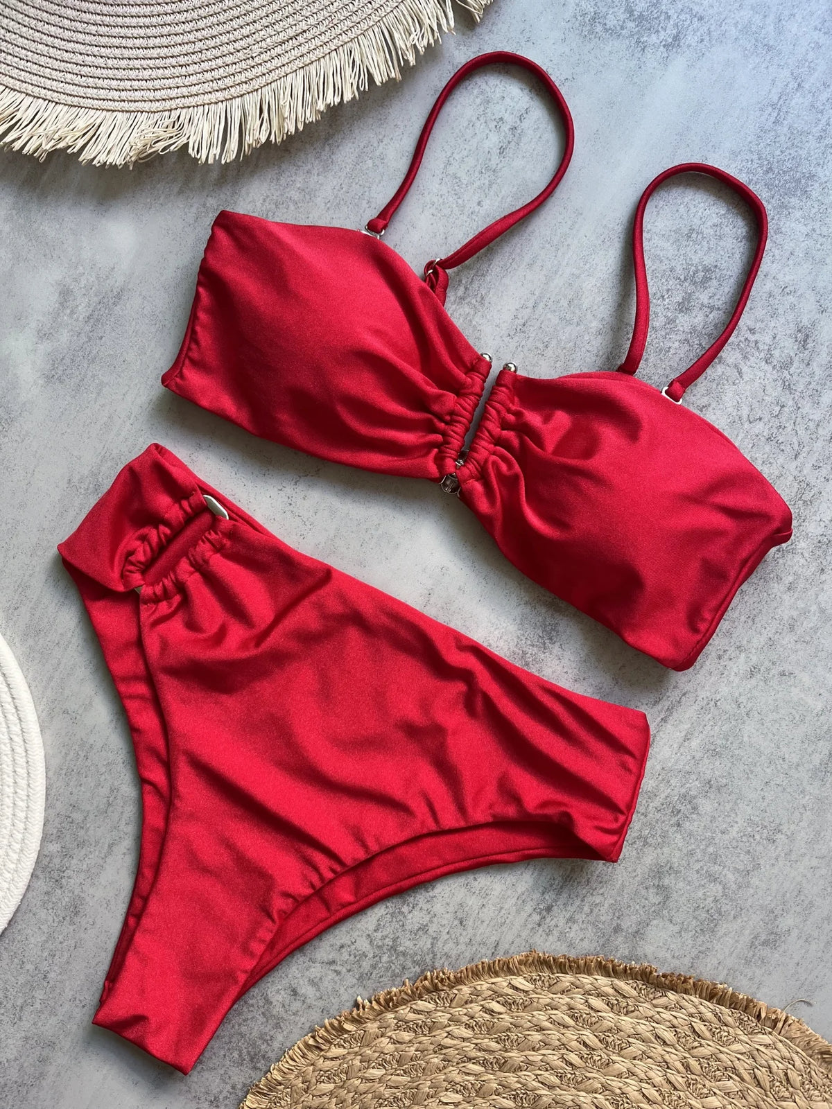 Bandeau Bikini Push Up Women Swimsuits 2024 Sexy Female Swimwear Brazilian Bikini Set Thong Biquini Swim Suits Solid Beachwear