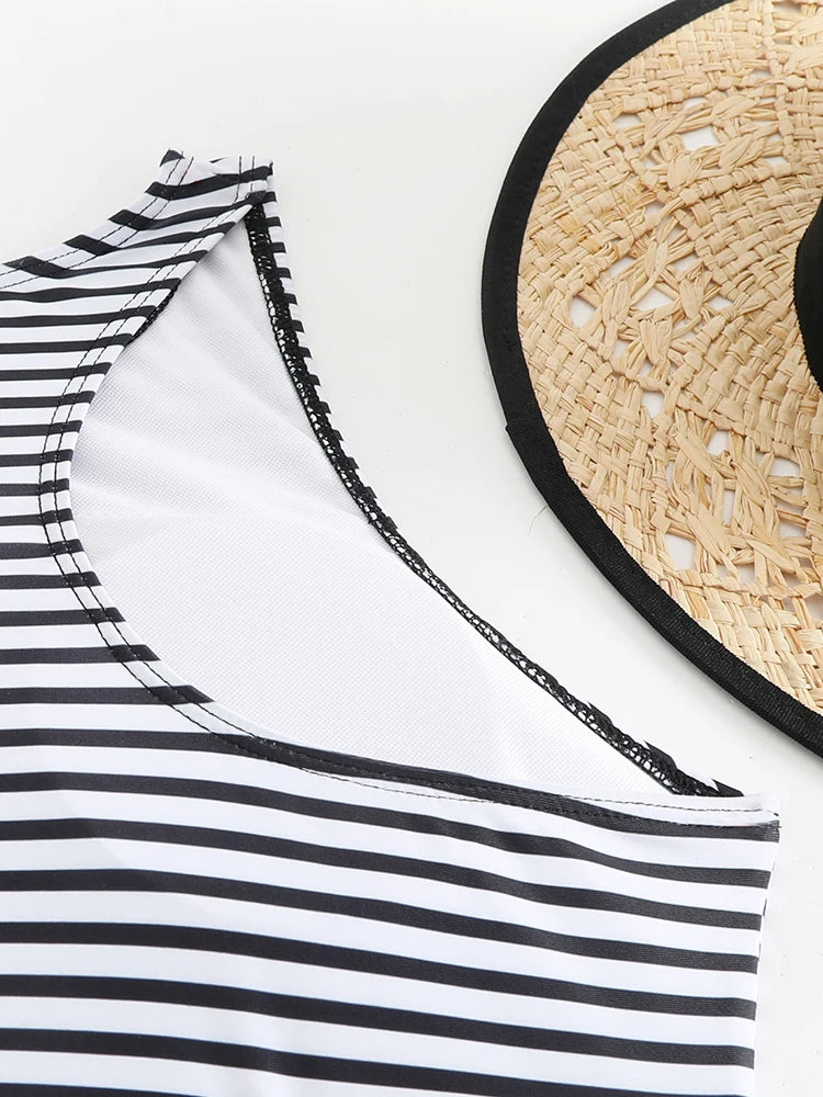 Circyy Striped Bathing Suit Women Fashion Two-pieces Swimwear High Waisted Solid Bikini Set Summer 2025 New Holiday Beachwear