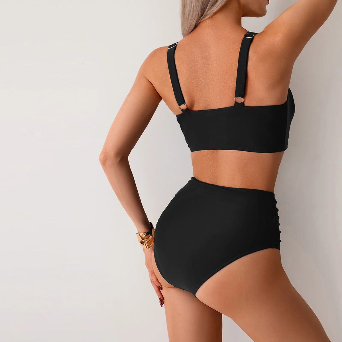 Y2k Vintage Bikini Sets Swimsuit Women Two-Piece Suits Swimwear Solid Color Deep V-Neck Bathing Suit Beach Vacation Swimsuit