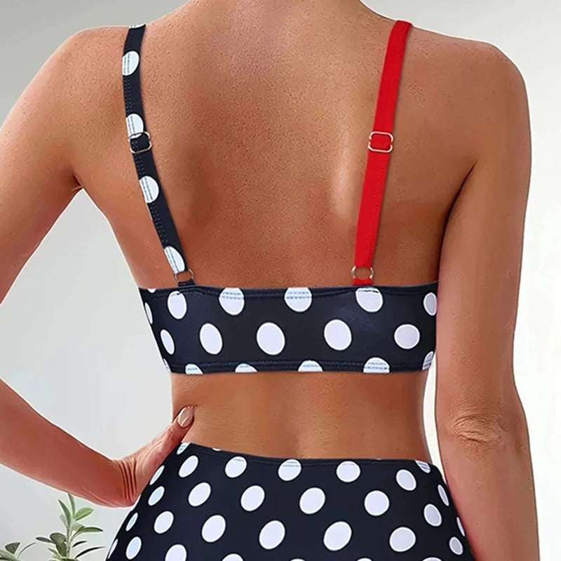 Patchwork Polka Dot Printed Bathing Suit Women Irregular High Waist Bikini Set Summer 2025 New Fashion Beach Swimwear Two Piece