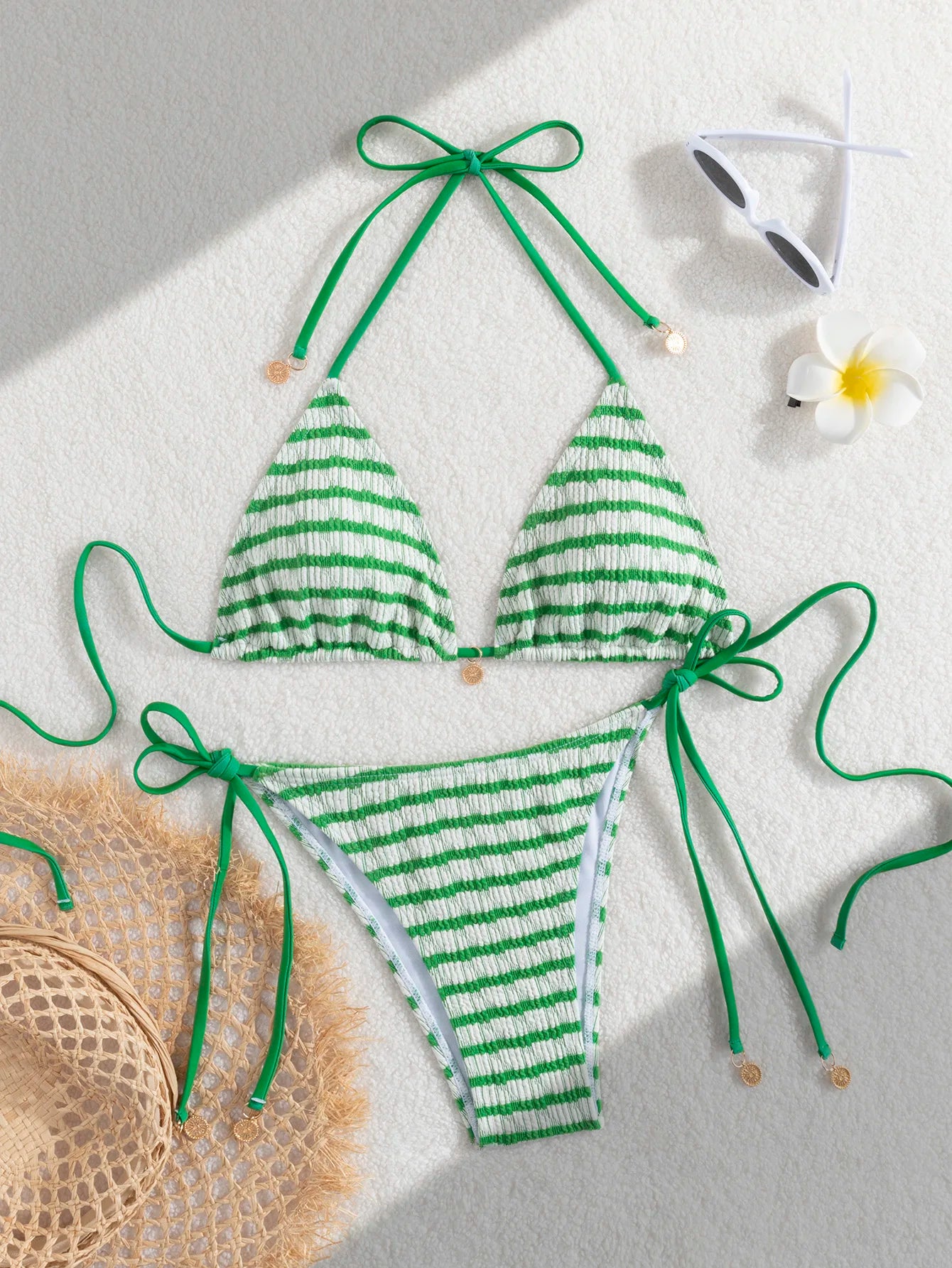 Ladies' striped and water ripple split swimsuit sexy bikini SexHy bikini swimsuit color blocking fashion high-end hot spring par