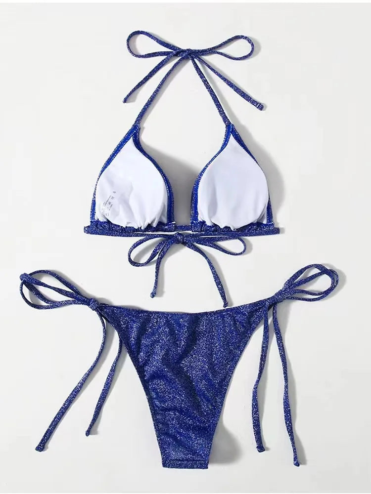 Shiny bikini set triangle bikini bandage swimsuit ladies two-piece swimsuit summer bikini new beachwear