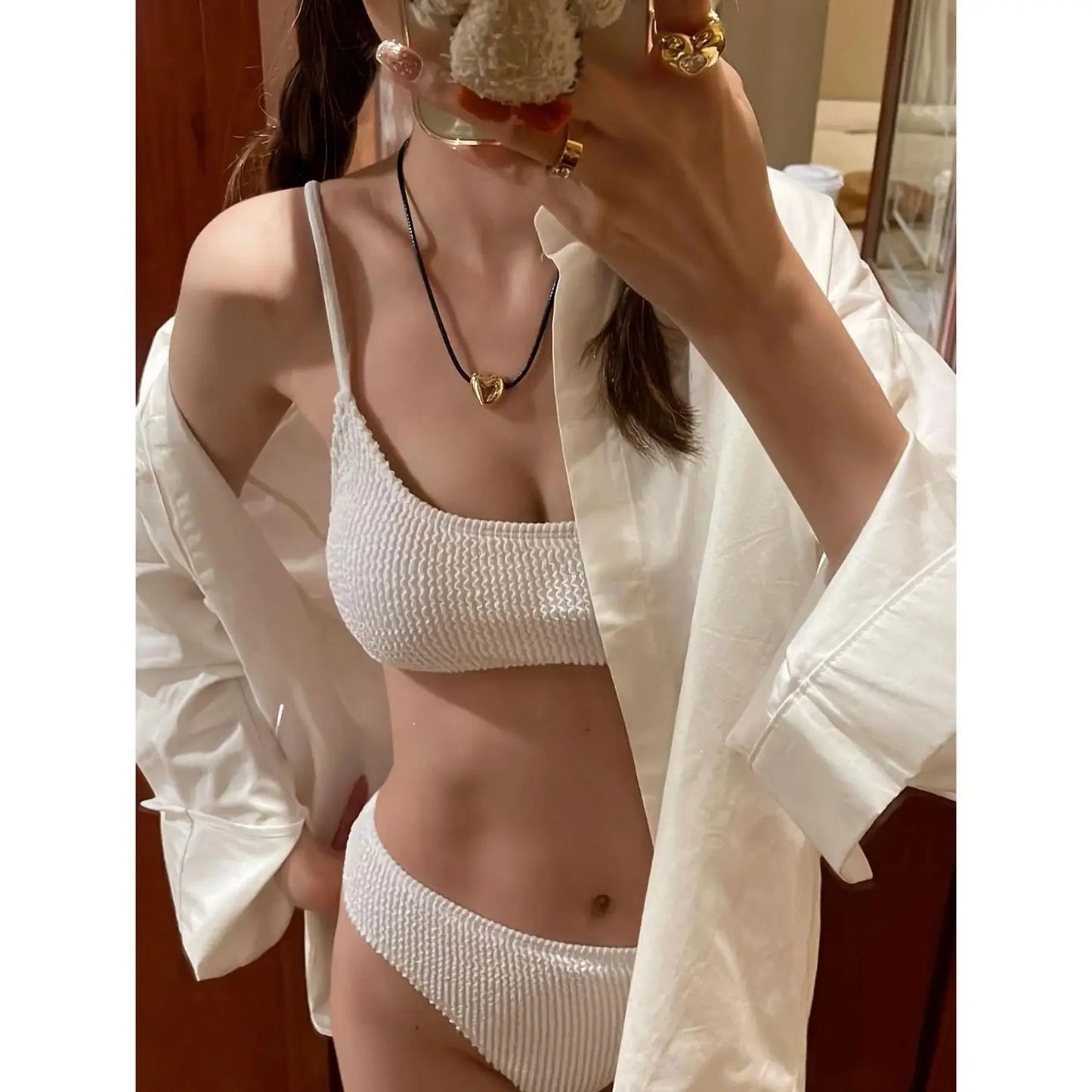 Multicolor Korean Japanese Style Bikini Set Women's Holiday Swimwear Girl's Color Separate Design Fashionable Beachwear