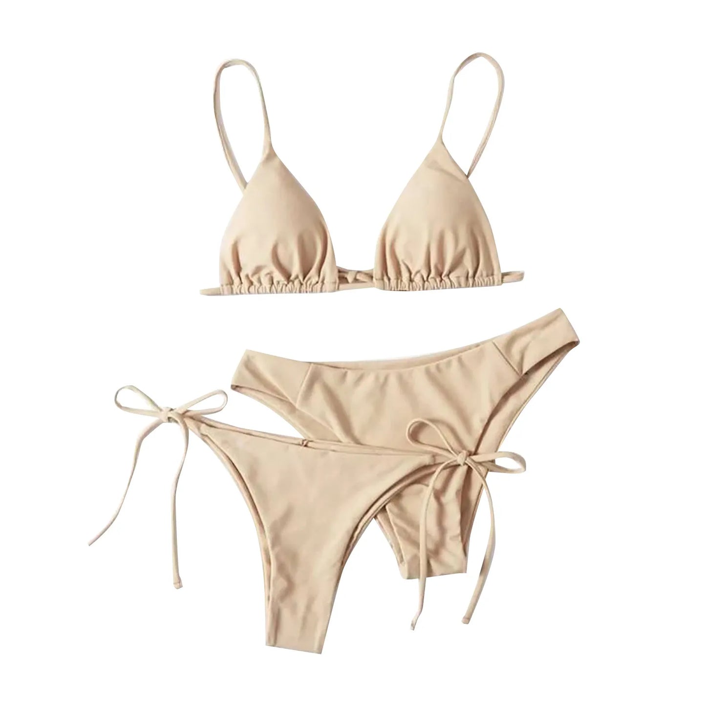 Women's Summer Fashion Sexy Basic Solid Color Backless Lace-up High Waist Adjust Buckle Sling Bikini Three-pieces Swimsuit