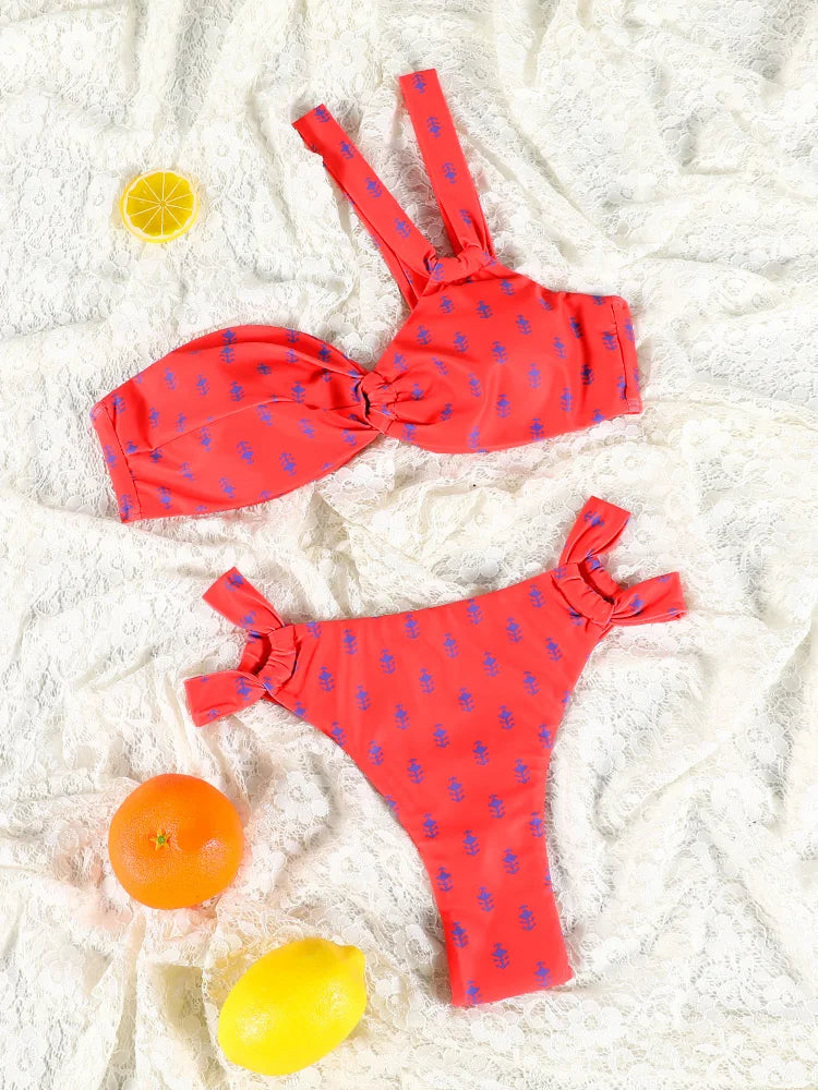 Printed Bikini Set Sexy Two Piece Set For Women Bikinis One Shoulder Swimsuit 2025 Swimsuits Low Waist Swimwear Summer Beachwear