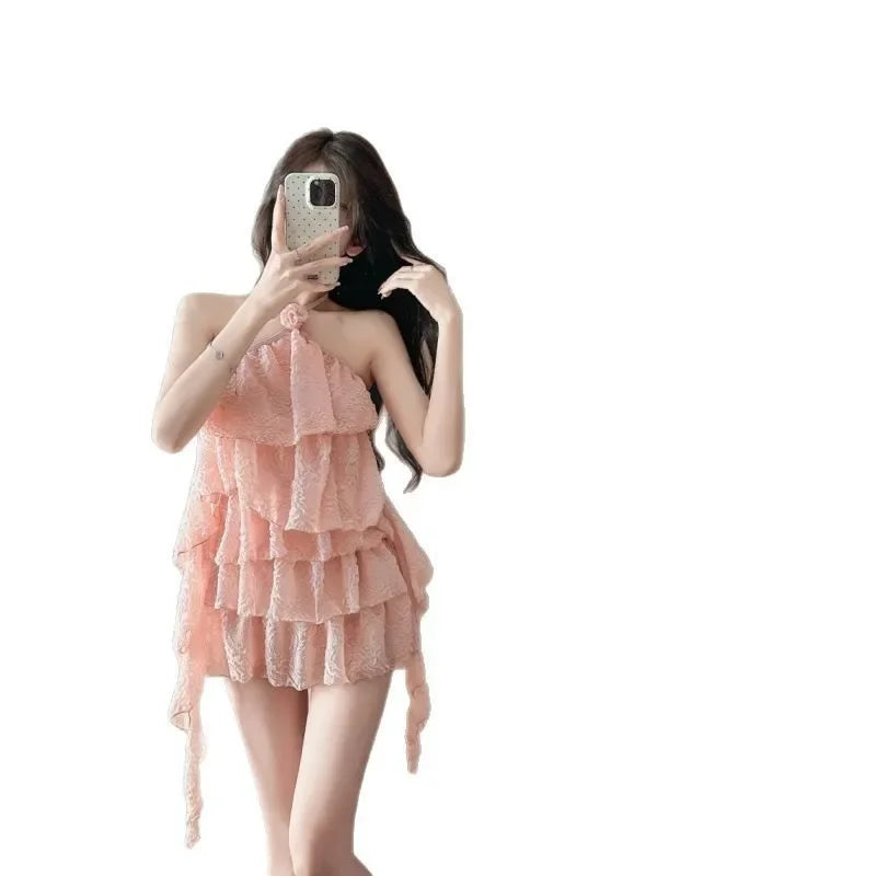 Cute Girl Bikini Swimsuit Women's Layered Lace Trim Slimming Belly Covering Swimming Suit New Model Chinese Brand AE Stock