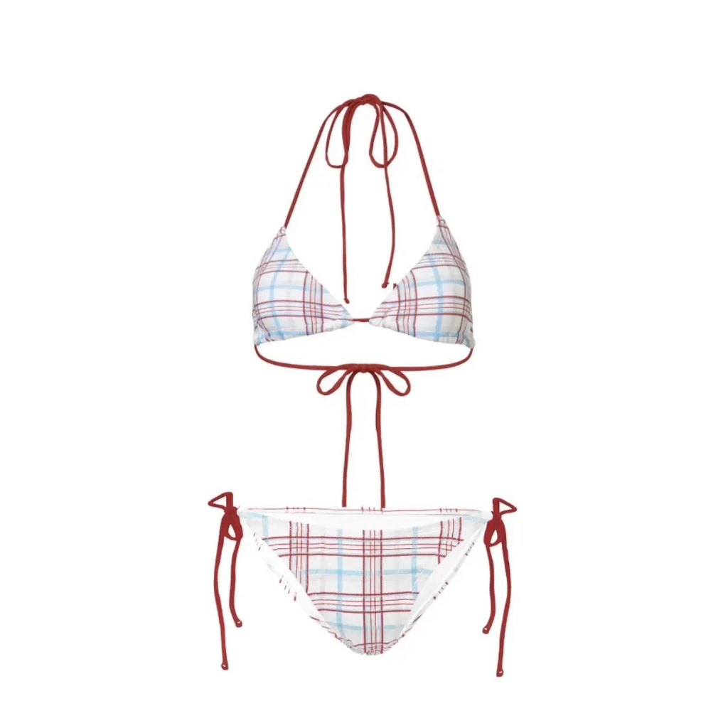 Sexy Plaid Bikini Swimsuit Beach Vacation Retro Separate Swimwear for Young Girls Small Chest Grid Patterned Summer Fun